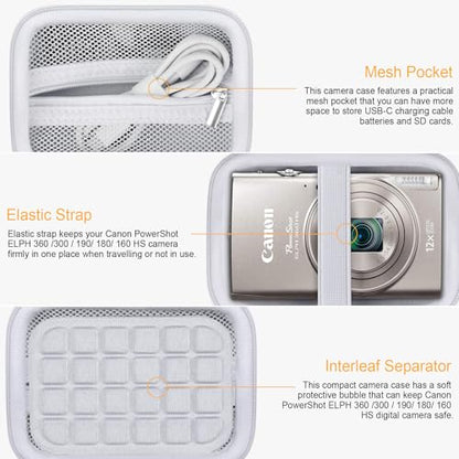RAIALL Carrying Case for Canon PowerShot ELPH 360 HS A/IXY 650/ Canon IXUS 285 HS/Sony DSCW830/ CAMKORY/VAHOIALD Digital Camera, Vlogging Camera Travel Bag, Mesh Pocket for Batteries, White - color: White