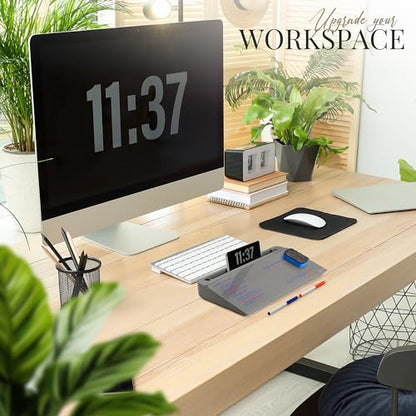 Birch Small Desktop Whiteboard – Glass Dry Erase Board Desk Pad Keyboard Stand with Storage Compartment, Adjustable Dividers, 3 Markers, Eraser & Holder – Perfect for Office, Home, & School (Charcoal) - style: Charcoal