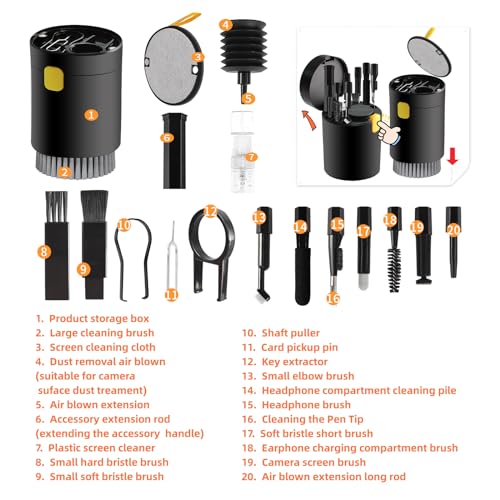 20-in-1 Laptop Phone Screen Earbud Cleaning Kit, Keyboard Cleaner Kit, Keyboard Cleaning Kit with Electronic Cleaning Brush Spray for Airpods Pro, iPad, iPhone Pro, Camera, Computer Cleaning (Black) - color: Black