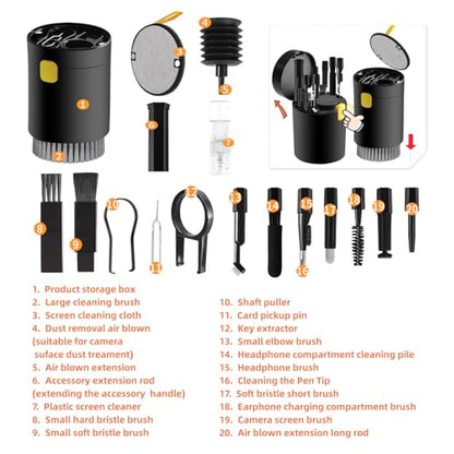 20-in-1 Laptop Phone Screen Earbud Cleaning Kit, Keyboard Cleaner Kit, Keyboard Cleaning Kit with Electronic Cleaning Brush Spray for Airpods Pro, iPad, iPhone Pro, Camera, Computer Cleaning (Black) - color: Black