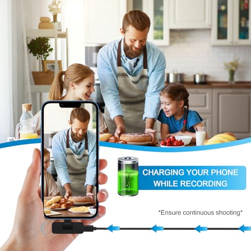 USB C Wireless Lavalier Microphone for iPhone 17 16 Pro Max 16e 15,Samsung Galaxy S25 A16 S24 Ultra,Noise Reduction Mini Lapel Mic Clip on,Lav Mic on Video Recording,Tiktok,Youtube,Vlog,Live Streaming