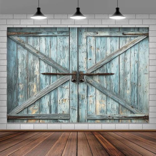 Wooden Barn Door Backdrop Background for Photography Garage Door Photo Backdrop Wood Farmhouse for Photoshoot Background Screen Rustic Wooden Video Recording Parties Curtain 6 x 4 ft Blue - color: Blue, size: 6x4ft