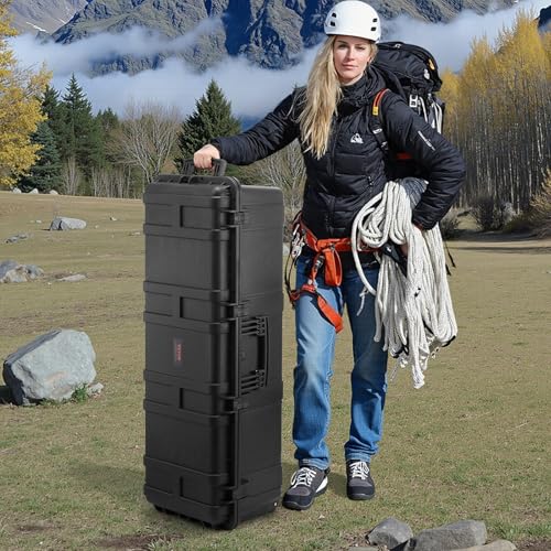 VEVOR Weatherproof Hard Case, Heavy Duty Protective Dry Box Case with Pre-Cut Foam Retractable Pull Handles for Travel, Hunt, Military, Tactical, IP67 Waterproof, for Cameras(44.09 * 15.94 * 13.46) - size: 112x41x34 cm