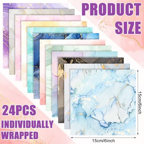 Copkim 24 Pcs Marble Eyeglasses Cleaning Cloths Microfiber Lens Cleaning Cloths Soft Reusable Glasses Tools for Eyeglasses Camera Lens Cell Phone Screen Glasses 6 x 6 Inches
