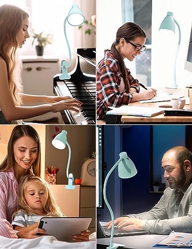 BOHON Desk Lamp with Clamp, Clip on Light, 5 Color 10 Brightness, Teal | 10W 38 LED Flexible Gooseneck Clip Lamp, Auto Off Timer, Desk Lights for Office Home Bed Bedside Reading, Adapter Include - color: Teal