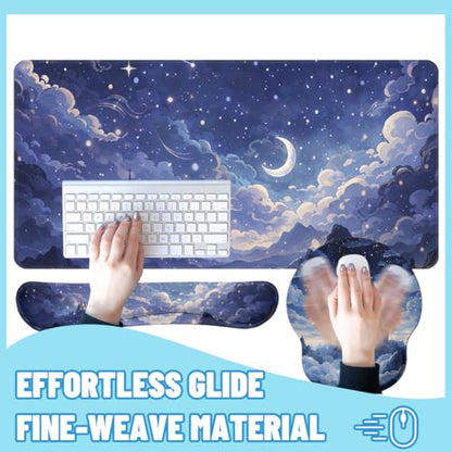 Moonlit Castle Desk Mat Set Dream Night Sky Large Mouse Pad with Wrist Rest 4in1 Desk Mat for Desktop Ergonomic Computer Desk Arm Wrist Anti-Slip Computer Ergonomic Mouse Pad Home Office Gaming - color: Moonlit Castle