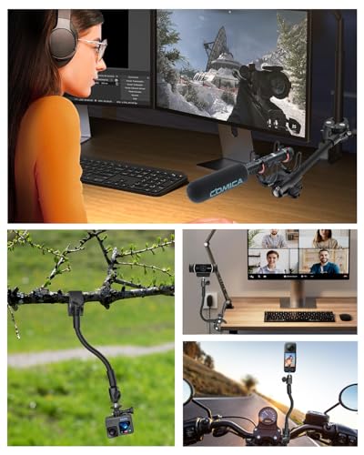 Gooseneck Clamp Camera Mount with 1/4“ 3/8" 5/8" Screw, Go Pro Mounts for Handlebar, Desk, Tube, Cross Bar, Compatible with GoPro Hero 13/Baby Monitor/Logitech Webcam/Insta 360/Field Monitor