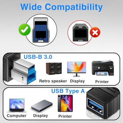 Duttek USB A to USB B Adapter, High-Speed 5Gbps Type 3.0 Female to Type B (MIDI) Male Power and Data Extension Adapter, for Audio Interface, Electronic Piano, Printer, Scanner (2-Pack) - style: USB 3.0 Female to USB B Male Adapter