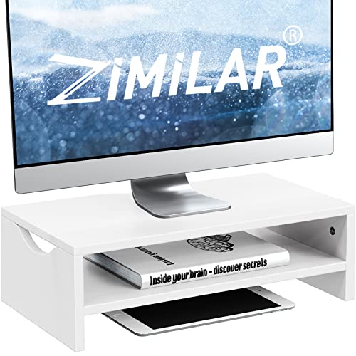 Zimilar Monitor Stand Riser, 2 Tiers Laptop Computer Monitor Riser for PC Screen, iMac, Desktop Wooden Screen Monitor Stand Riser with Storage Organizer for Home Office - color: White