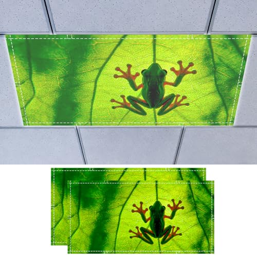 Nuxovilar 2 pack Ceiling Light Cover Frog Leaf Silhouette Polyester 4x2 Feet Flourescent Light Covers Decor for Home Office Patio - color: Mi07819-2pcs