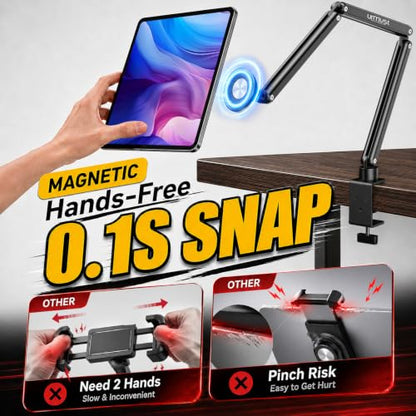 Magnetic Portable Monitor Stand for Desk, 2-in-1 VESA & Magnetic Tablet Holder for Bed, 360° Rotating Base Tablet Stand for iPad Pro, Galaxy Tab & Portable Screen for Office, Gaming & Study Setup
