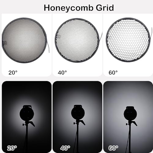 7" Standard Reflector Diffuser Lamp Shade Dish with 20° /40°/ 60° Honeycomb Grid White Soft Cloth for Bowens Mount Studio Strobe Flash Light Speedlite