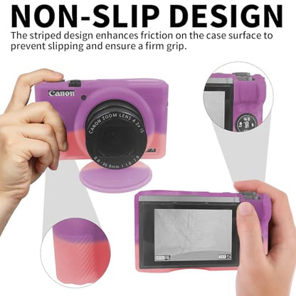 G7X Mark III Case, Soft Silicone Protective Case Cover for Canon Powershot G7X Mark III Digital Camera, Durable Camera Body Skin Protector with Removable Lens Cover, Purple Pink - color: Purple Pink