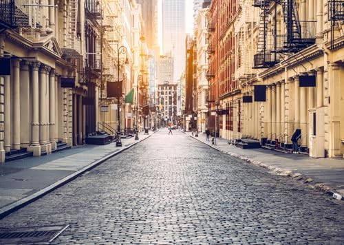 8x6ft New York Manhattan City Street Backdrop Empty Street Old City Background New York Downtown NYC Street Classic Luxury Apartment Building Photo Background Photo Studio Prop - size: 8x6FT