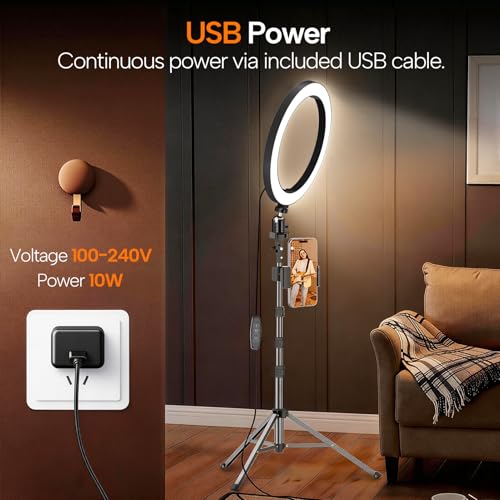 EMART 10" Ring Light with 55" Extendable Tripod Stands and Phone Holder, Dimmable LED Circle Round Light for Selfie Camera Photography/Makeup/YouTube Video/Vlogging/Live Streaming - size: 10 inches