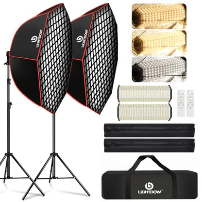Light Box Photography Lighting Kit:2-Pack 37" Octa Softbox,Honeycomb Grid,110W LED Lamps,RC,Tripod Stands for Studio Light,Video Recording,Portraits,Model/Food/Pet/Baby/Product Shoots & Live Streaming - size: 2-Pack
