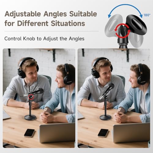Desktop Microphone Stand Height and Angels Adjustable for Diameter Max 1.77" Desk Mic Stand Holder, Table Microphone Holder Hold Up to 3.3Lbs Suitable for Podiums, Meeting Rooms, etc - size: Small-Universal