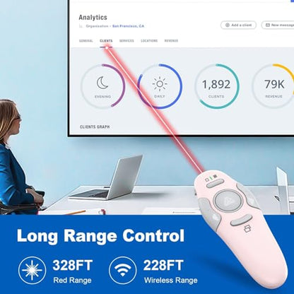 QUI Presentation Clicker Wireless Presenter Remote Clicker for PowerPoint Presentation Remote, PowerPoint Slide Advancer for Mac/Windows/Google Slide/Keynote, Pink, A - color: Pink