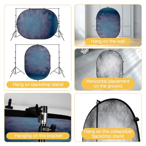 Kate Collapsible Backdrop for Photography Flower Blue and Grey Portable Photo Backdrops Pop Up Background for Portrait, Live Streaming, 5x6.5ft
