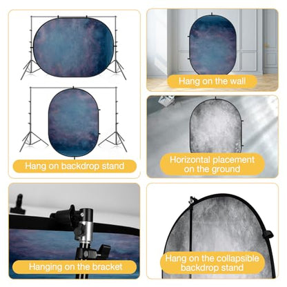 Kate Collapsible Backdrop for Photography Flower Blue and Grey Portable Photo Backdrops Pop Up Background for Portrait, Live Streaming, 5x6.5ft
