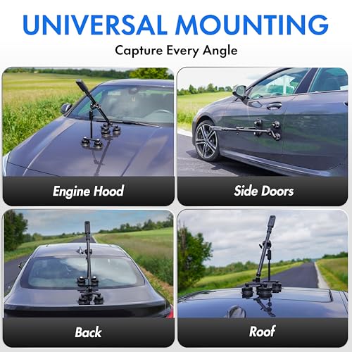 Insta 360 Car Mount, 360 Camera Car Mount Kit, 5 in 1 Suction Cup Camera Mount Kit, Compatible with GoPro, Insta 360 & Smartphones, Extra Strong Hold & Invisible Selfie Stick