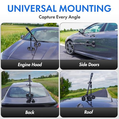 Insta 360 Car Mount, 360 Camera Car Mount Kit, 5 in 1 Suction Cup Camera Mount Kit, Compatible with GoPro, Insta 360 & Smartphones, Extra Strong Hold & Invisible Selfie Stick
