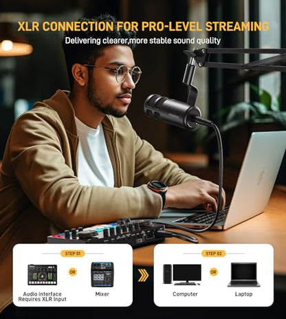 MAONO XLR Podcast Dynamic Microphone, Cardioid Studio Metal Mic with Boom Arm, Compatible with Audio Interface, Audio Mixer, Sound Card for Recording, Streaming, Vocal, Music, Voice Over-PD100S
