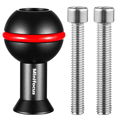 MINIFOCUS 1" Ball Adapter with M6 & 1/4" Threaded Stud, Aluminum Alloy Fixed Ballhead Mount Adapter for Action Camera & Camcorder Compatible Underwater Tray Bracket Flashlight System