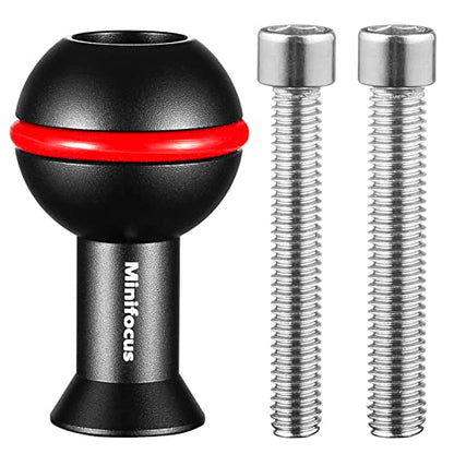 MINIFOCUS 1" Ball Adapter with M6 & 1/4" Threaded Stud, Aluminum Alloy Fixed Ballhead Mount Adapter for Action Camera & Camcorder Compatible Underwater Tray Bracket Flashlight System