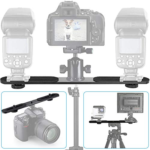 EXMAX® Flash Bracket Holder for 1/4" Screw Tripod Light Stand DSLR Camera Aluminum Alloy, 1/4" Screw Mount Dual Mount Extension Bar for DSLR Camera, Tripod, Light Stand, LED Video Light, Speedlight