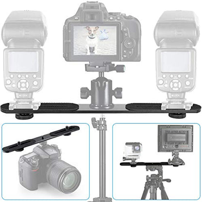 EXMAX® Flash Bracket Holder for 1/4" Screw Tripod Light Stand DSLR Camera Aluminum Alloy, 1/4" Screw Mount Dual Mount Extension Bar for DSLR Camera, Tripod, Light Stand, LED Video Light, Speedlight