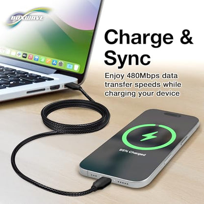 BoxWave Cable Compatible with AOCHUAN Phone Gimbal Stabilizer - DirectSync PD Cable (3ft) - USB-C to USB-C (100W), Type C Braided Charge and Fast Sync - Jet Black