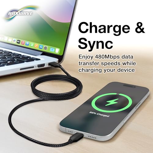 BoxWave Cable Compatible with Ruko F11PRO Remote Controller - DirectSync PD Cable (3ft) - USB-C to USB-C (100W), Type C Braided Charge and Fast Sync - Jet Black