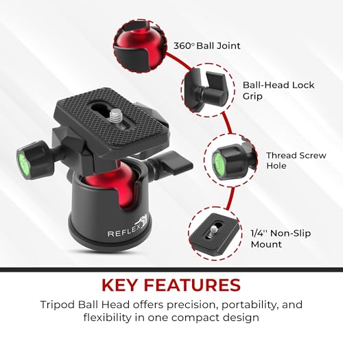 REFLEX CAMERA Metal 9" Mini Tripod Desktop Tripod with 360° Ball Head and 1/4"-20 Screw for DSLR Cameras, Smartphone, Projectors with Quick Release Plate & Bubble Spirit Level, 5Kg Load