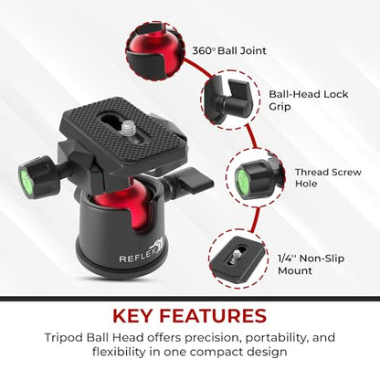 REFLEX CAMERA Metal 9" Mini Tripod Desktop Tripod with 360° Ball Head and 1/4"-20 Screw for DSLR Cameras, Smartphone, Projectors with Quick Release Plate & Bubble Spirit Level, 5Kg Load
