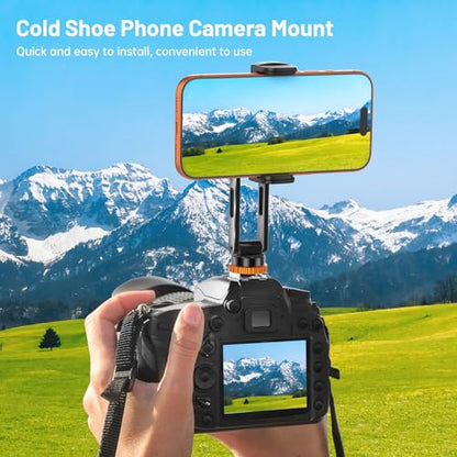 Phone Tripod Mount with Cold Shoe Mount, Portable Tripod Stand, Flexible Adjustable 2-Stage Arms Ball Joint Cellphone Holder Adapter, Compatible with iPhone 17|16|15|14|13|12|11, Nexus, LG, Galaxy Tab