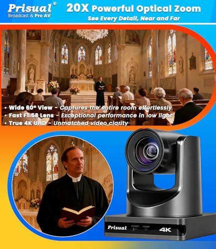 Prisual 4K NDI PTZ Camera, Advanced PTZ Auto Tracking 20X HDMI/USB3.0 PTZ Camera, TURE 4K 1/1.8” UHD 30P with Built-in Tally Light for Church Conference Events, PT20X-4K-N - color: Metallic Gray
