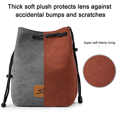 S-ZONE Soft Camera Bag DSLR Insert Handbag Drawstring Lens Case | Soft Suede, Drawstring closure, Dust-proof, Scratch-resistant, Compatible with Canon Nikon Sony - color: Grey, size: Small