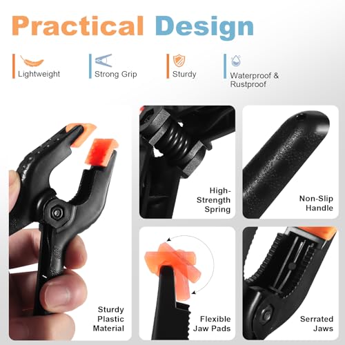 10 Pcs Spring Clamps, PureGuard 4.5 Inch Plastic Balloon Arch Clips Clamps Heavy Duty for Arch Backdrop Stand Woodworking Photography Crafts Decoration, Black