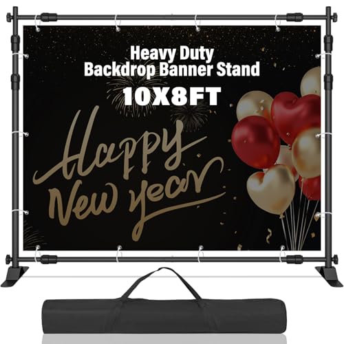 10 x 8 FT Banner Stand Kit, Adjustable Backdrop Stand for Parties, Heavy-Duty Photography Step and Repeat Stand with Portable Bag for Birthdays, Promotions, Exhibitions (Banner Not Included) - size: 10 x 8 ft