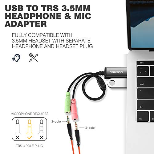 DuKabel USB to 3.5mm Jack TRS AUX Adapter for Built-in Chip Sound Card for Headset with Separate Plug TRS 3 Pole Microphones [Metal Housing & Durable Braided / 9.8inch] - size: 9.8 inch / 25 cm/2Pack
