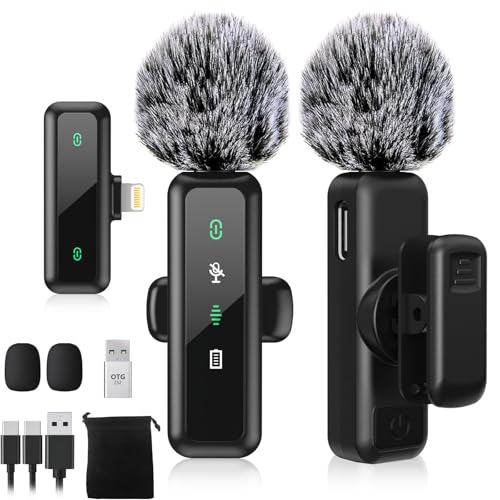 BILIWAL Wireless Lavalier Microphone, Noise Cancelling Lapel Recording Entry-Level 2 Pack Mics, Lightning Port for iPhone 5-14 Series - style: Lightning RX Mic