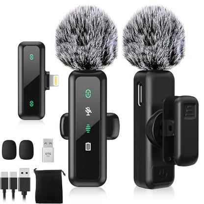BILIWAL Wireless Lavalier Microphone, Noise Cancelling Lapel Recording Entry-Level 2 Pack Mics, Lightning Port for iPhone 5-14 Series - style: Lightning RX Mic