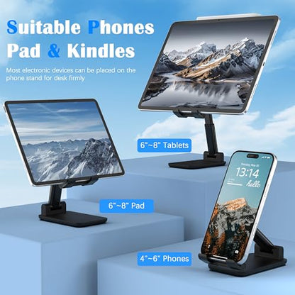 Cell Phone Stand, Adjustable Angle and Height Cell Phone Holder for Desk, Foldable and Portable, Anti-Slip Silicone Pad, Compatible with All Mobile Phones and 4-8 Inch Devices (Black&Black) - color: Black&Black