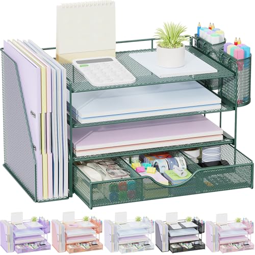 gianotter 4-Tier Desk Organizer with Drawers, File Holders, Letter Trays and Pen Holders - Workspace Accessories for Office Supplies (Green) - color: Green