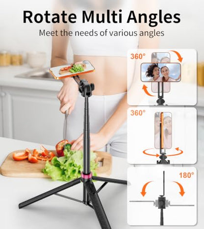Gahenwo 69" Magnetic Phone Tripod for All Phones,Selfie Stick for Magsafe with Rechargeable Remote & Phone Mount ,Portable Stand with Tripod Leg for iPhone/Android,Camera Mounts & Clamps,Photo,Travel