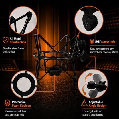 Microphone Shock Mount Mic Holder - Anti Vibration Spider Shockmount Compatible with Many Condenser Mics Like AT2020 MXL 770 MXL 990 Samson G Track Pro Rode Procaster NT1-A Neumann U87 etc. - color: black