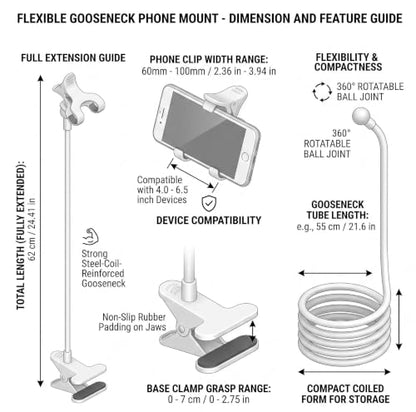 Mobile Phone Holder, Long Neck, Desktop and Bedside Mobile Phone Holder - color: black