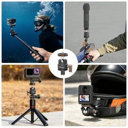 Mini Ball Head, Aluminum Vertical Bracket Tripod Adapter, 360° Rotation Camera Tripod Swivel Mount, 1/4" Screw to 2-Prong Conversion Adapter Compatible with GoPro, DJI Osmo/Pocket, Insta360, AKASO - color: S3020.