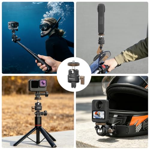 Mini Ball Head, Aluminum Vertical Bracket Tripod Adapter, 360° Rotation Camera Tripod Swivel Mount, 1/4" Screw to 2-Prong Conversion Adapter Compatible with GoPro, DJI Osmo/Pocket, Insta360, AKASO - color: S3020.